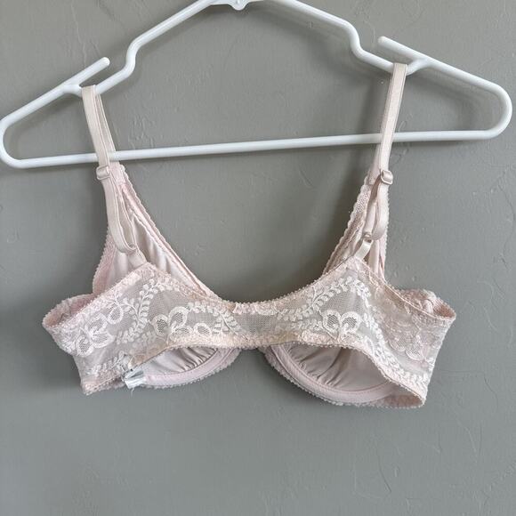 Vintage Christian Dior Intimates 36C Underwire Bra Satin Lace Light Pink Pearl - Picture 2 of 7